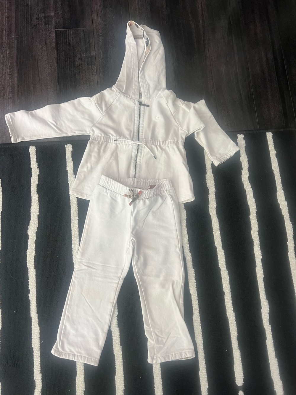 Burberry White Zip-Front Hoodie + pants with Signature Trim